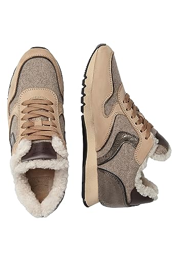 VOILE BLANCHE Women's Julia Shearling Trainers, Beige/Black, 5 Medium US