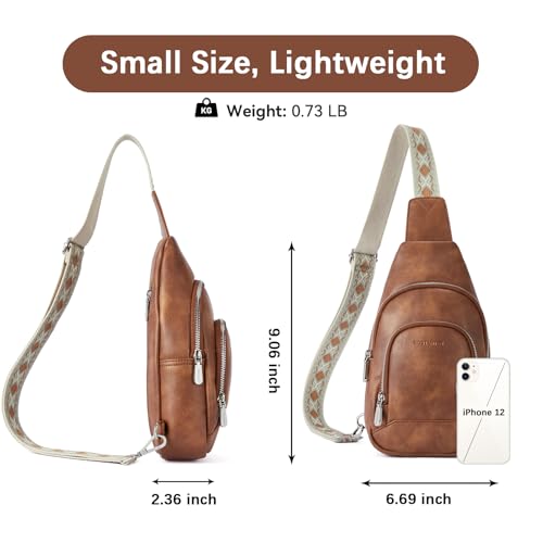 BOSTANTEN Sling Bag for Women Crossbody Purse Cross body Bag Leather Chest Bag with Removable Guitar Strap, Brown