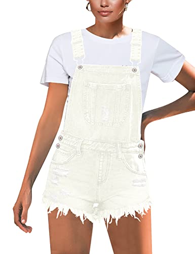 luvamia Women's Ripped Short Overalls Folded Hem Denim Bib Overall Shorts Casual Short Overalls Womens Rompers for Summer Summer Romper One Piece Romper for Womenazure Glow Blue Size Medium