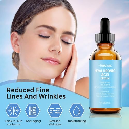 +1HEROLABS Hyaluronic Acid Serum for Face Anti Aging, Fine Lines, Dark Spots, & Dry Skin - Hydrating Facial Serum - Best Face Serum for Moisturizing and Wrinkle Reducing, 2 Packs