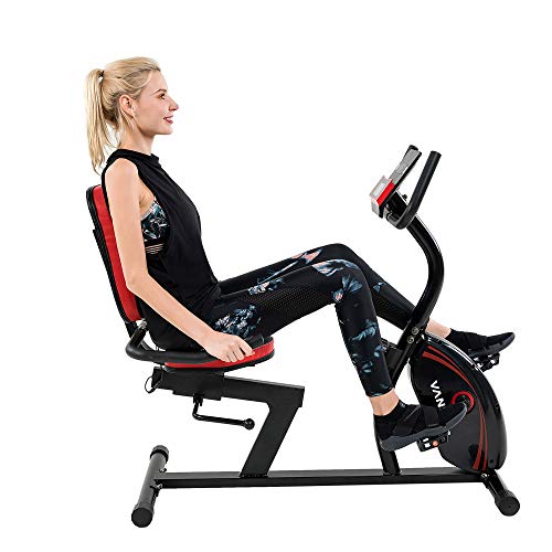 VANSWE Recumbent Exercise Bike for Seniors, Recumbent Bike for Home, Recumbent Stationary Bike 400LBS Weight Capacity with Smart App, LED Monitor, Heart Rate Handle, Magnetic Resistance (Red&Black)