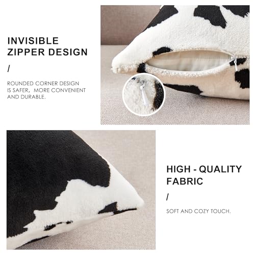 SOCHOW Decorative Throw Pillow Covers 18x18 Inches Set of 2, Soft Cow Print Flannel Fleece Pillowcase Square Cushion Covers for Sofa Couch Bed, Black/White
