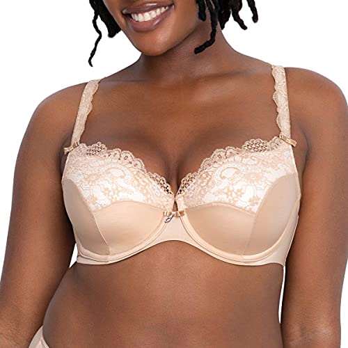 Curvy Couture Women's Tulip Lace Push Up Bra, Black Adobe Rose, 44DD