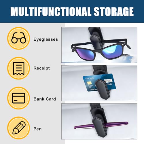 Veharvim One-Handed-Operation Sunglasses Holder for Car, 2 Pack Visor Sunglass Holder Clip, Car Accessories Interior, Universal Fit Silicone Padded Visor Sunglass Holder Car, Unmatched Durability