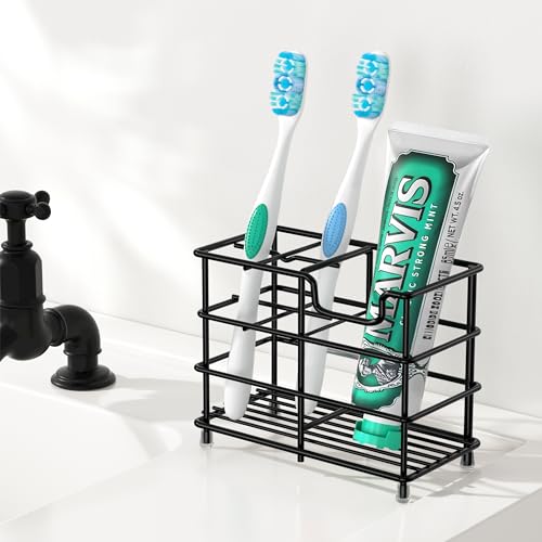 HBlife 2 Pcs Small Toothbrush Holder for Bathroom, 5 Slots Black Stainless Steel Bathroom Accessories Organizer for Small Spaces
