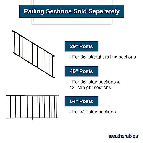 Weatherables Stanford Railing Post Kit Aluminum Post Kit for Stanford Railing, Made with Durable & Low-Maintenance Black Textured Powder-Coat Finish (2.5 in. x 2.5 in. x 39 in.)