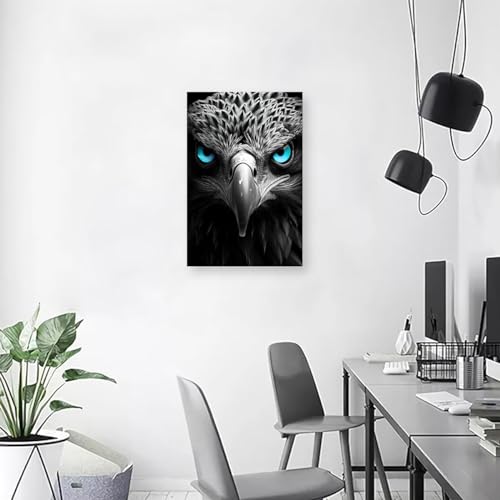 CXHOSTENT Eagle Canvas Wall Art Animal Painting Print Black and White Eagle Blue Eyes Picture Animal Artwork Large Living Room Decor Frame (Eagle - 4, 12.00" x 18.00")