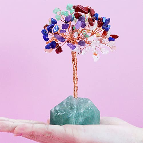 7 Chakra Healing Crystal Tree Natural Gemstone Crystals Stone Base Copper Wire Tree Life Money Trees for Home Office Desk Room Bookshelf Decor Reiki Spiritual Energy for Womem Men