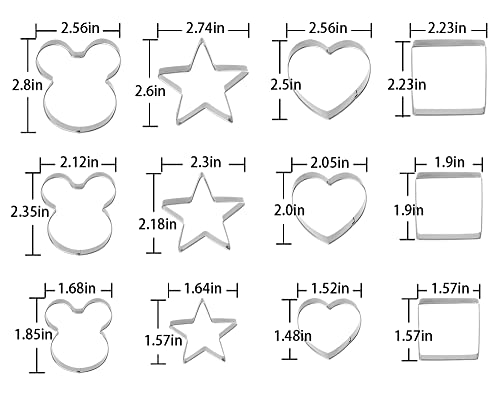 Metal Cookie Cutters Set - Square, Heart, Star - 12Pieces Cookie Cutters - Fruit Cutter, Polymer Clay Cutters Cookie Cutter Set for Kitchen Baking