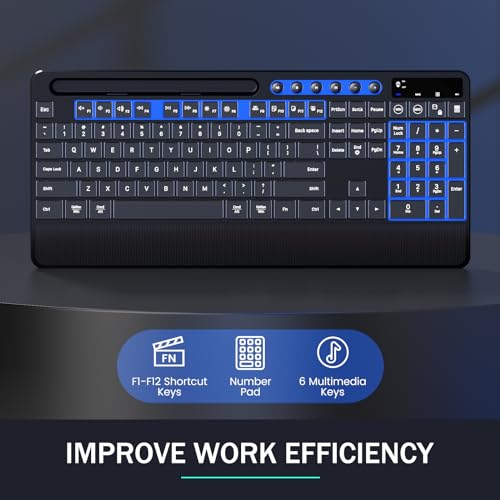 VEILZOR Wireless Keyboard and Mouse Backlit, 2.4GHz Lag-Free Rechargeable Keyboard Full-Size with Phone Holder Tablet Holder, Silent Ergonomic Wireless Keyboard Mouse Combo for Computer, PC, Laptop