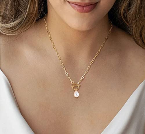 Awvialy Dainty Gold Necklace for Women, 14K Gold Plated Small Pearl Necklace Cute Pearl Pendant Necklace Handmade Pearl Choker Necklace SImple Necklaces for Women Trendy Gold Jewelry for Women Gifts