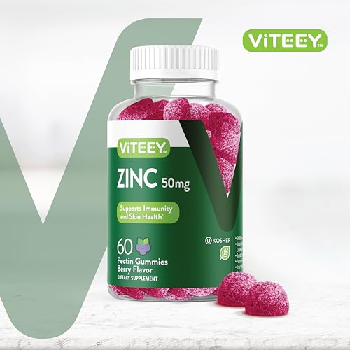 VITEEY Zinc Gummies Adult & Teens - 50mg - Immune Health Support & Antioxidant Support - Vitamin Zinc Supplement - Vegan, Gelatin Free, GMO Free - Tasty Chewable Berry Flavored Gummy