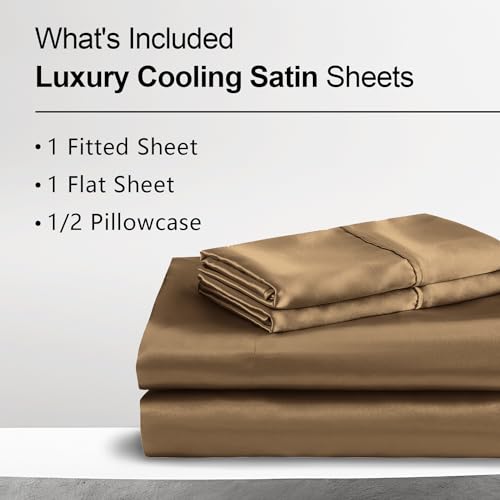 JOOKI Queen Size Satin Sheets Deep Pocket,Super Soft Cooling Sheets Queen Size,Queen Silk Sheets Set Deep Pocket,Wrinkle Free,Breathable,Yellow Leopard