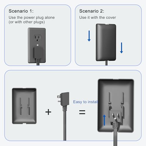 CABOCASA Dual 3FT Ultra-Thin Outlet Concealer, Universal Size Outlet Cover 3 FT Twin Extension Cord with 3 Outlets Each Side, Ideal for Home Appliances on Opposite Sides of a Wall Outlet