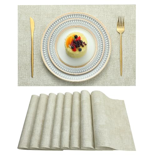 LQICAI Placemats Set of 6 Washable Heat Resistant Place Mats PVC Woven Dining Table Mat Beige 4pcs
