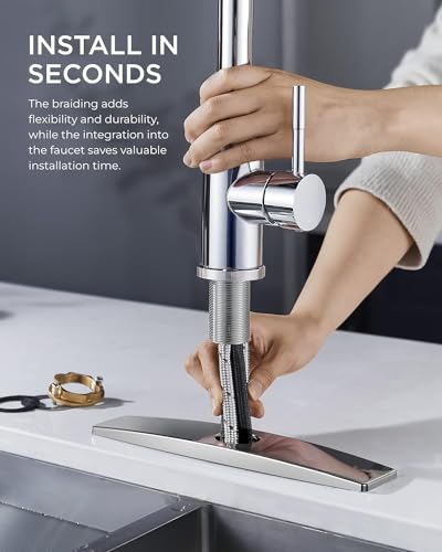 FORIOUS Kitchen Faucets, Chrome Kitchen Faucet with Pull Down Sprayer, Modern Kitchen Sink Faucet Stainless Steel, High Arc Gooseneck Faucet for Kitchen Sink, Bar, Farmhouse, Laundry