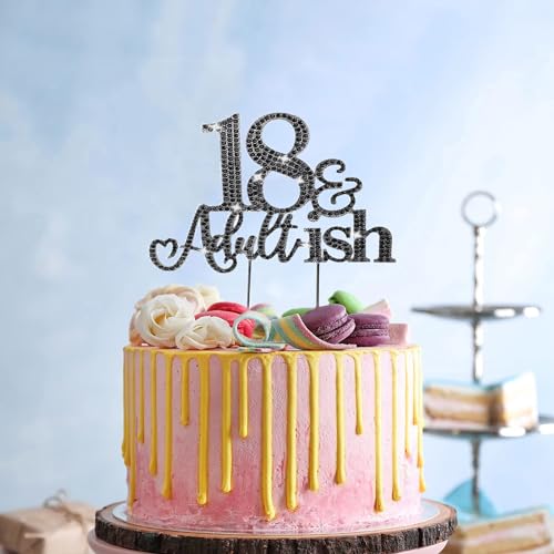 18 and Adultish Cake Topper Eighteen Birthday Decoration Cheers to 18 Cake Topper Sparkly Rhinestones Cake Topper for 18th Birthday Party Black