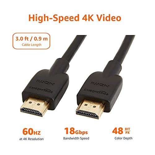 Amazon Basics High-Speed 4K Ultra HD HDMI 2.0 Cable / Cord, 15ft / 4.5m, 18 Gbps, 60 Hz, 2160p, 48 bit, male-to-male, Ethernet Ready, 3D, Black