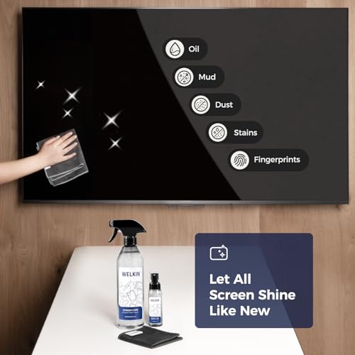 WELKIN Screen Cleaner Spray Kit(250ml + 60ml)- Cleaning Gel for TV, Laptop, Computer, Phone Touchscreen -2 Sprayers,1 Microfiber Cloth & 1 Glass Wipe
