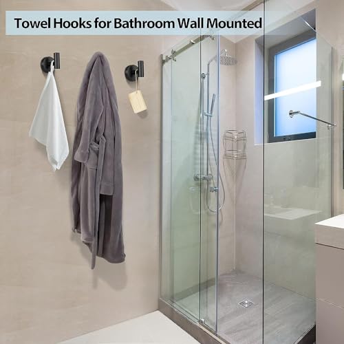 Kruodop Towel Hooks for Bathroom,6 Packs Wall Mount Towel Holder,Black Matte Wall Robe Hook,Stainless Steel Heavy Duty Door Hanger Towel Hook for Kitchen, Bedroom,Hotel,Pool,Coats