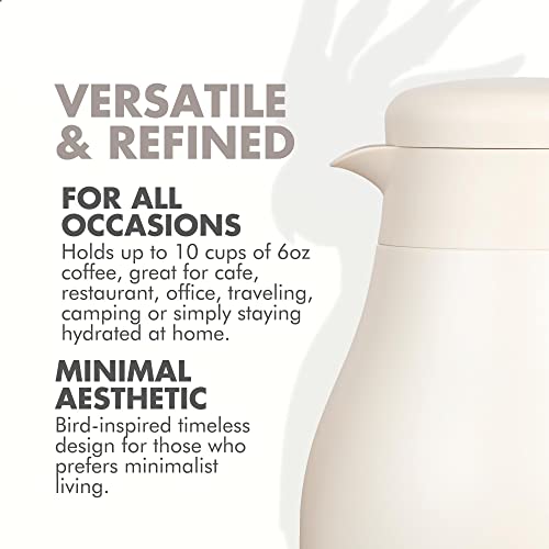 GrandTies 61oz Stainless Steel Thermal Coffee Carafe - Insulated Double Walled Vacuum Coffee Thermos, Coffee Pot, Hot Water Dispenser - Thermos for Hot Drinks, 12 Hour Heat Retention (Ivory White)