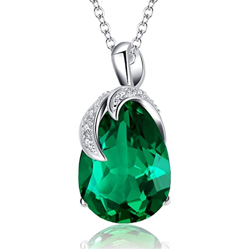 VONSSY Classic Oval Pendant Gemstone Necklace | Crystal Ruby Waterdrop Birthstone Emerald Necklace | 18K Platinum Gold Plated Chain | Jewelry Gift for Mother Wife Girlfriend