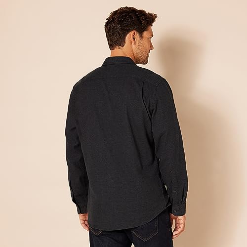 Amazon Essentials Men's Slim-Fit Long-Sleeve Two-Pocket Flannel Shirt, Black, Small