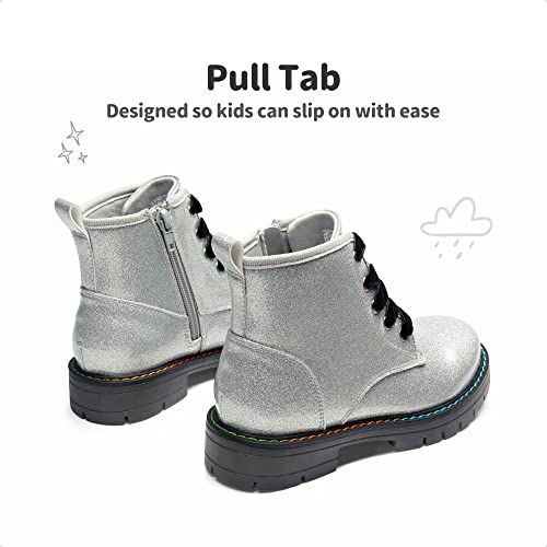DREAM PAIRS Girls Boys Glitter Ankle Boots Side Zipper Combat Shoes with Lace Up(Toddler/Little Kid/Big Kid),Size 6 Big Kid,Rainbow/Pink,SDBO2220K