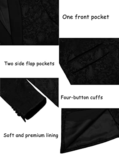 COOFANDY Men Floral Blazer Suit Jacket One Button Stylish Paisley Shawl Lapel Tuxedo Jacket for Wedding, Party, Prom Black, S