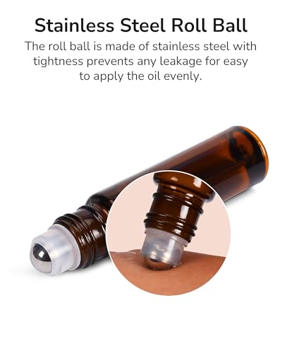 ULG Essential Oil Roller Bottles 4 Pack 10ml Amber Glass Empty Bottles with Stainless Steel Roller Balls