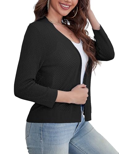 U.Vomade Women's Open Front 3/4 Sleeve Shrug Cropped Cardigan Sweaters Elegant for Women Camel L