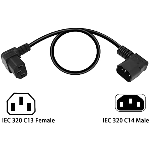 GELRHONR 1.6Ft/50cm Right Angle IEC320 C14 to Down Angle C13 PDU Power Supply Extension Cord,90 Degrees Dual Bent C14 Male to C13 Female Power Cable for Computers,LED HDTV Monitor and Scanner Etc