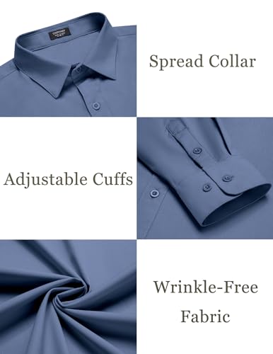 COOFANDY Men Button Down Long Sleeve Shirts Regular Fit Suit Shirt Business Dress Shirts Men Blue