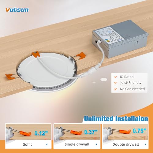 VOLISUN 24 Pack 4 inch Recessed Lighting, 5CCT Ultra-Thin LED Recessed Light with Junction Box, 2700K-5000K Selectable, 810Lumen Dimmable Canless Wafer Downlight, LED Ceiling Light ETL Certificated