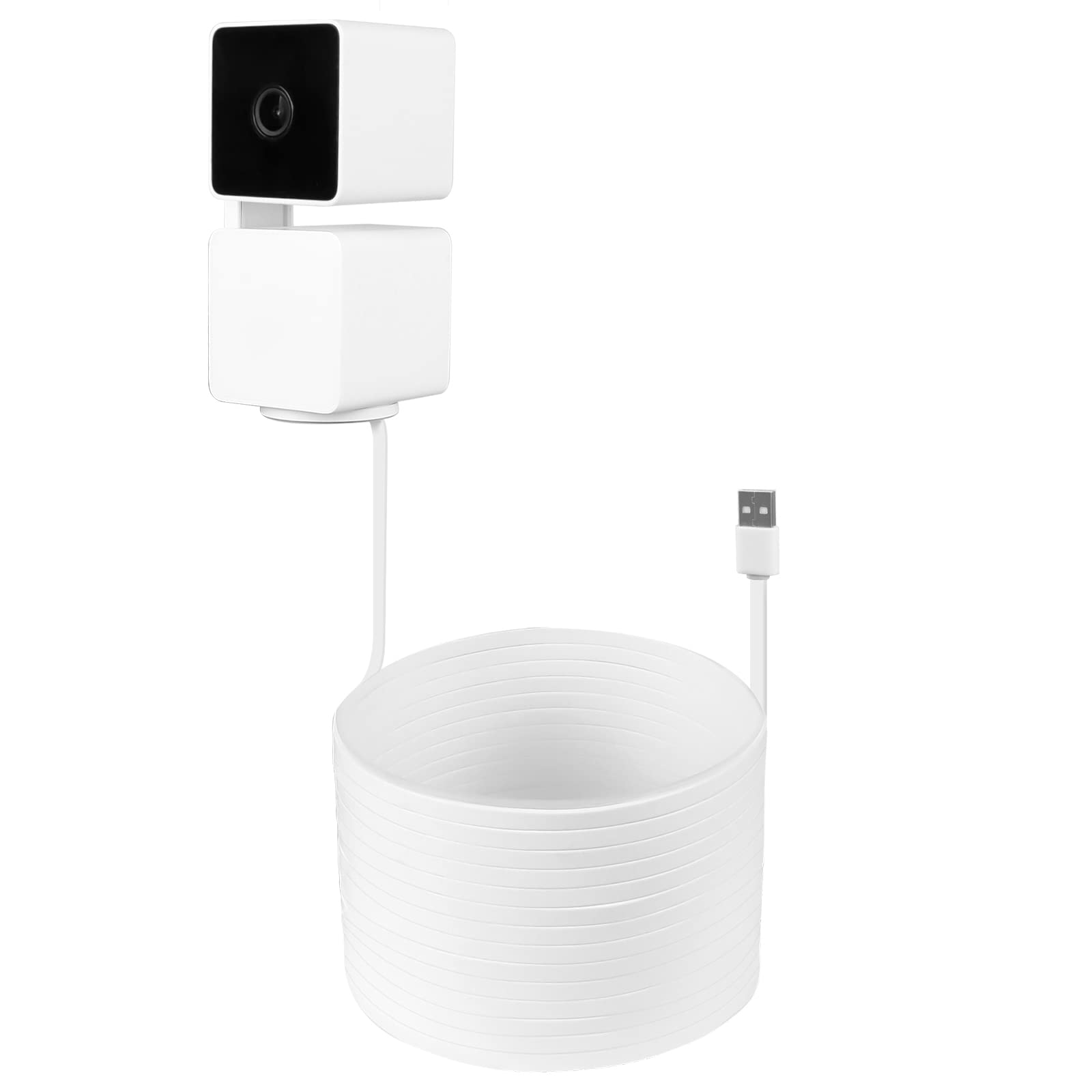 Holicfun 30ft Extension Power Cable for Wyze Cam Pan v3, 90-degree L-Shape Micro USB Connector, Flat Cord, White