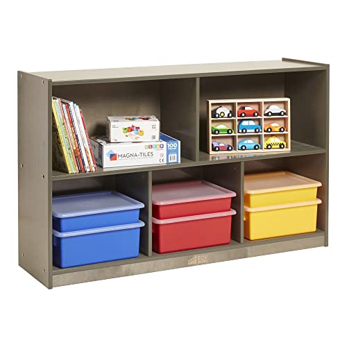 ECR4Kids 5-Compartment Mobile Storage Cabinet, 30in, Classroom Furniture, Grey Wash