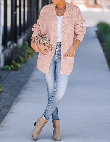 ZESICA Women's 2024 Fall Winter Popcorn Long Sleeve Open Front Chunky Knit Oversized Cardigan Sweater Coat,Orange,Large