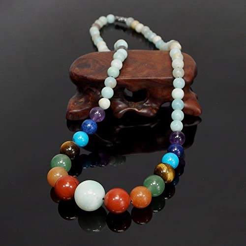 Ayriwoyi Amazonite Necklace Beaded Stone Necklace 7 Chakra Necklace for woman Healing Crystal Necklace 20 inch Inspirational Gifts for Women