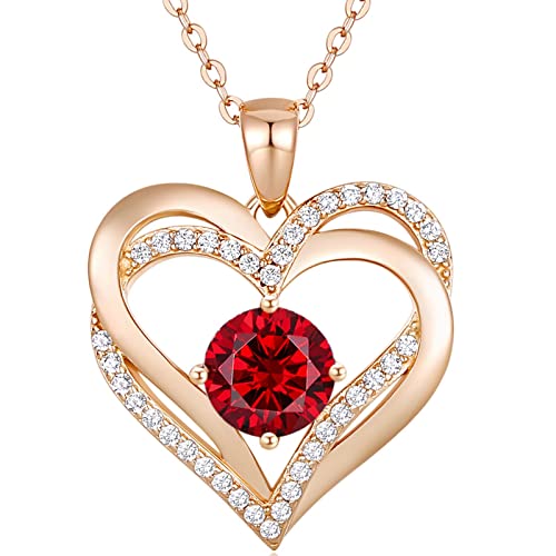 LOUISA SECRET Love Heart Birthstone Necklaces for Women 925 Sterling Silver Christmas's Day Gifts for Women Her Wife Girlfriend Mother Rose Gold Diamond Jewelry Anniversary Birthday Gifts