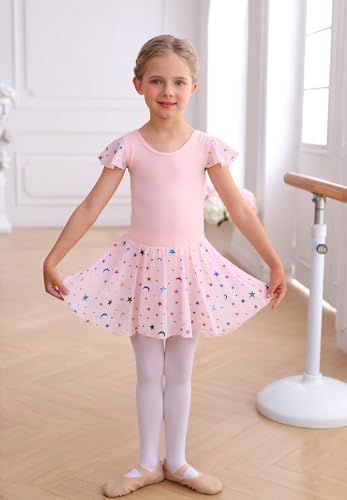 MdnMd Dance Ballet Leotard with Star Moon Sequins Skirt for Toddler Girls Ballerina Dresses Outfit (Blue, 2-4 Years)