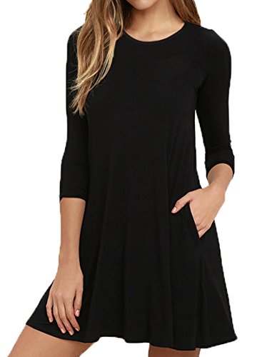 VIISHOW Women's Round Neck Floral Printed 3/4 Sleeves Pockets Casual Swing T-Shirt Dresses with Pockets(Tie Dye Rose Red,Medium)