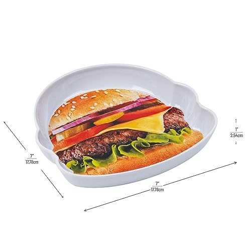 Mind Reader Burger Serving Plate Set, Hosting Essentials, Outdoor Kitchen Accessory, Melamine, 7" L x 7" W x 1" H, 4 pcs, White