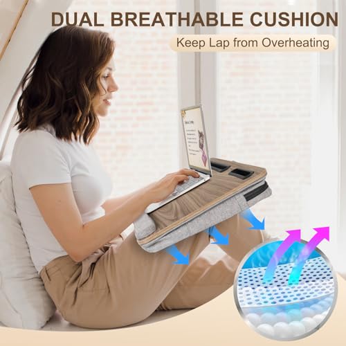 Lap Desk Laptop Bed Table: Home Office Portable Computer Lapdesk with Soft Cushion and Storage Bag - Wood Wide Writing Padded Tray for Work on Couch - Fits up to 17 Inch Laptop