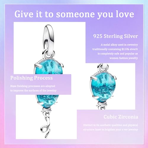 polengju Blue Glass Balloon Dangle Charms for Women Bracelet Necklace 925 Sterling Silver with 5A Cubic Zirconia,Mother's Day Birthday Christmas Jewelry Collection