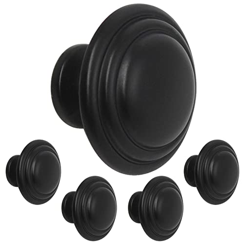 Gobrico 5 Pack 1-3/8" Black Bi-Fold Door Knobs Kitchen Cupboard Cabinet Door Pulls Handles Round Drawer Knobs