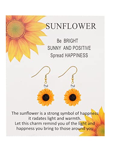 Sunflower Earrings for Women Sunflower Daisy Flower Drop Dangle Earrings Gold Flower Earrings Spring Earrings Bohemian Sunflower Statement Earrings Jewelry Gifts for Womens(Gold)