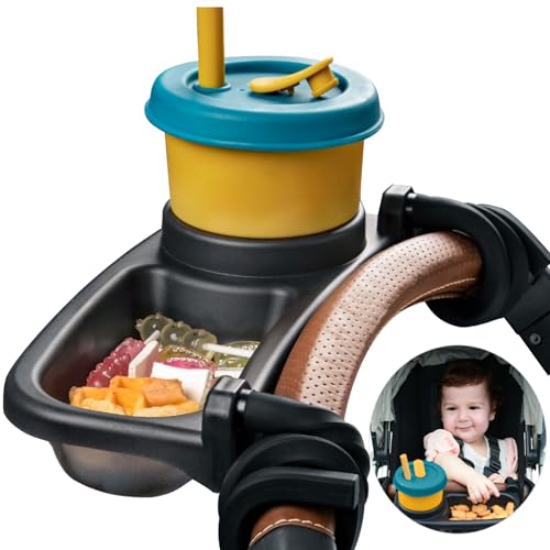 Universal Stroller Snack Tray, Cup Holder Tray with Silicone Flexible Arms Grip, Universal Stroller Snack Tray Attachment for Baby & Toddler, Stroller Accessories, Snacking On The Go, Dark Gray