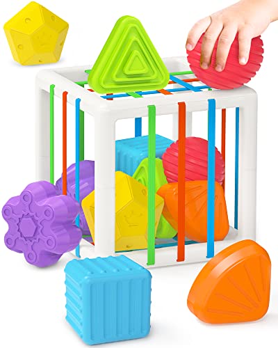 kecristv Montessori Toys for 1 Year Old Boys Girls, Baby Sorter Toy Colorful Cube, 1 Year Old Boy Girl Birthday Gifts, Baby Toys 6-12-18 Months, 6 Pcs Multi Sensory Developmental Learning Toys