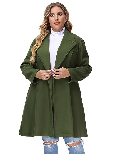 Hanna Nikole Women Winter Wool Coat Plus Size Lapel Collar Classic Lightweight Overcoat Navy Blue 16W