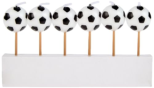 Soccer-Themed Birthday Candles (Pack Of 6) - Black & White Wax Candles On Wooden Picks - Ideal For Sports Fans Celebrations